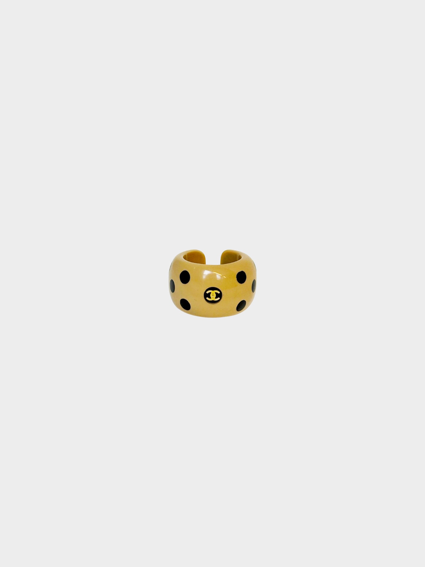 Chanel Early 2000s Orange Beige and Black Polka Dot Open Ring