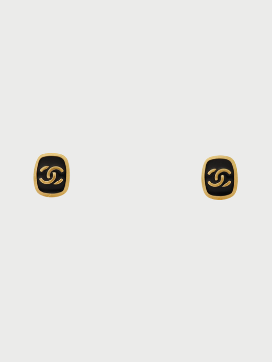Chanel 2002 Gold Black Plated Metal COCO Earrings