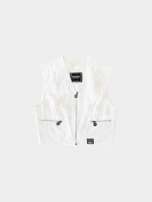 Versace 1990s Jeans Couture White Zip-up Vest