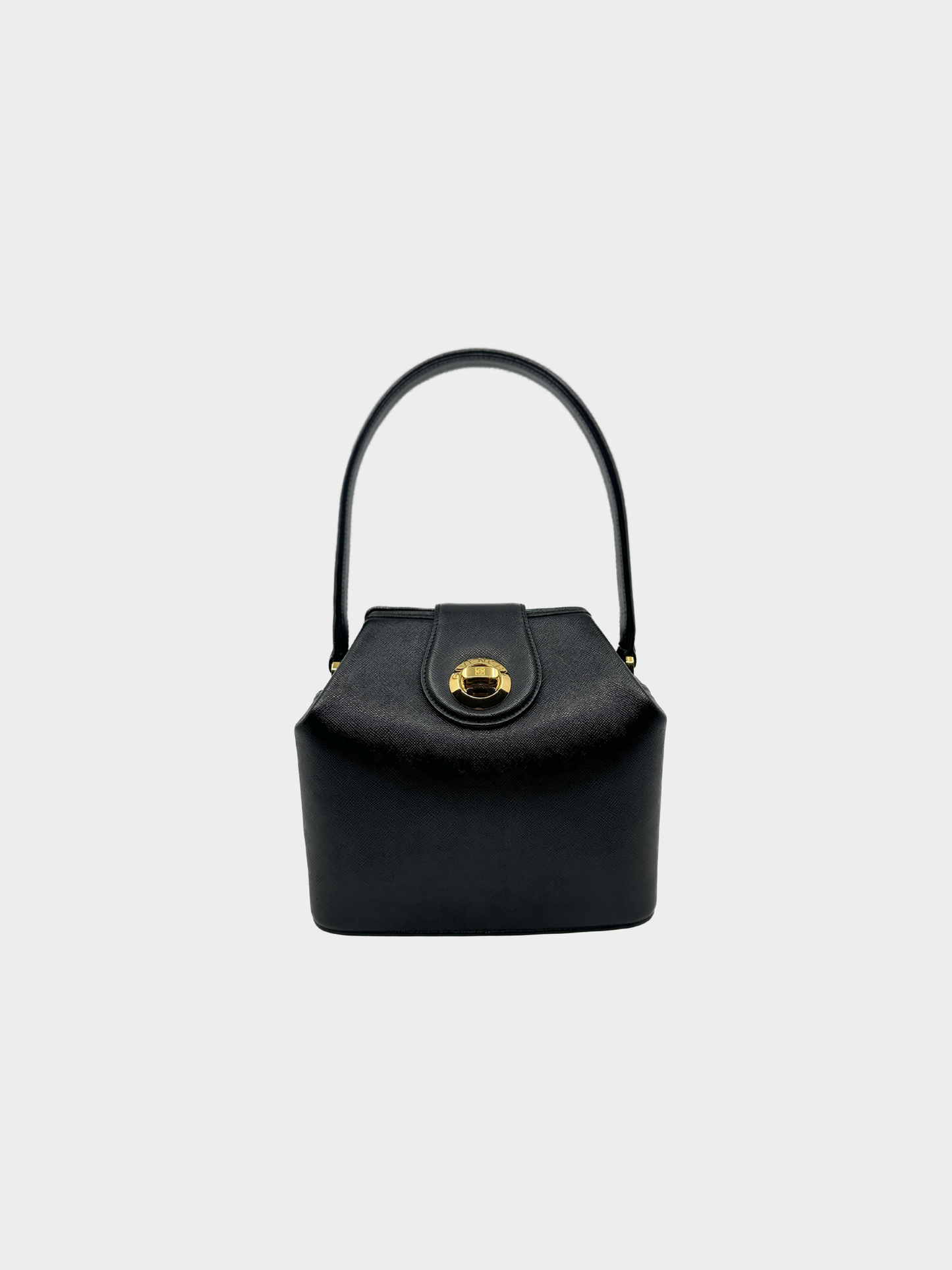 Givenchy 1990s Black Saffiano Leather 4G Turn-Lock Box Bag