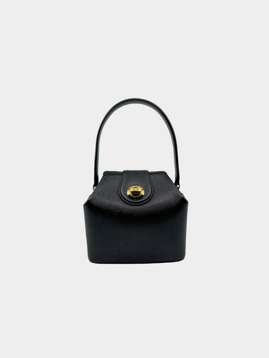 Givenchy 1990s Black Saffiano Leather 4G Turn-Lock Box Bag