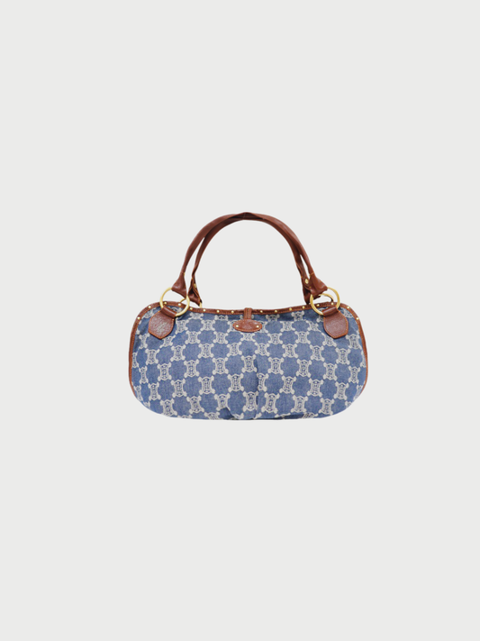 Celine 2007 Blue Brown Denim Leather Macadam Paris Handbag