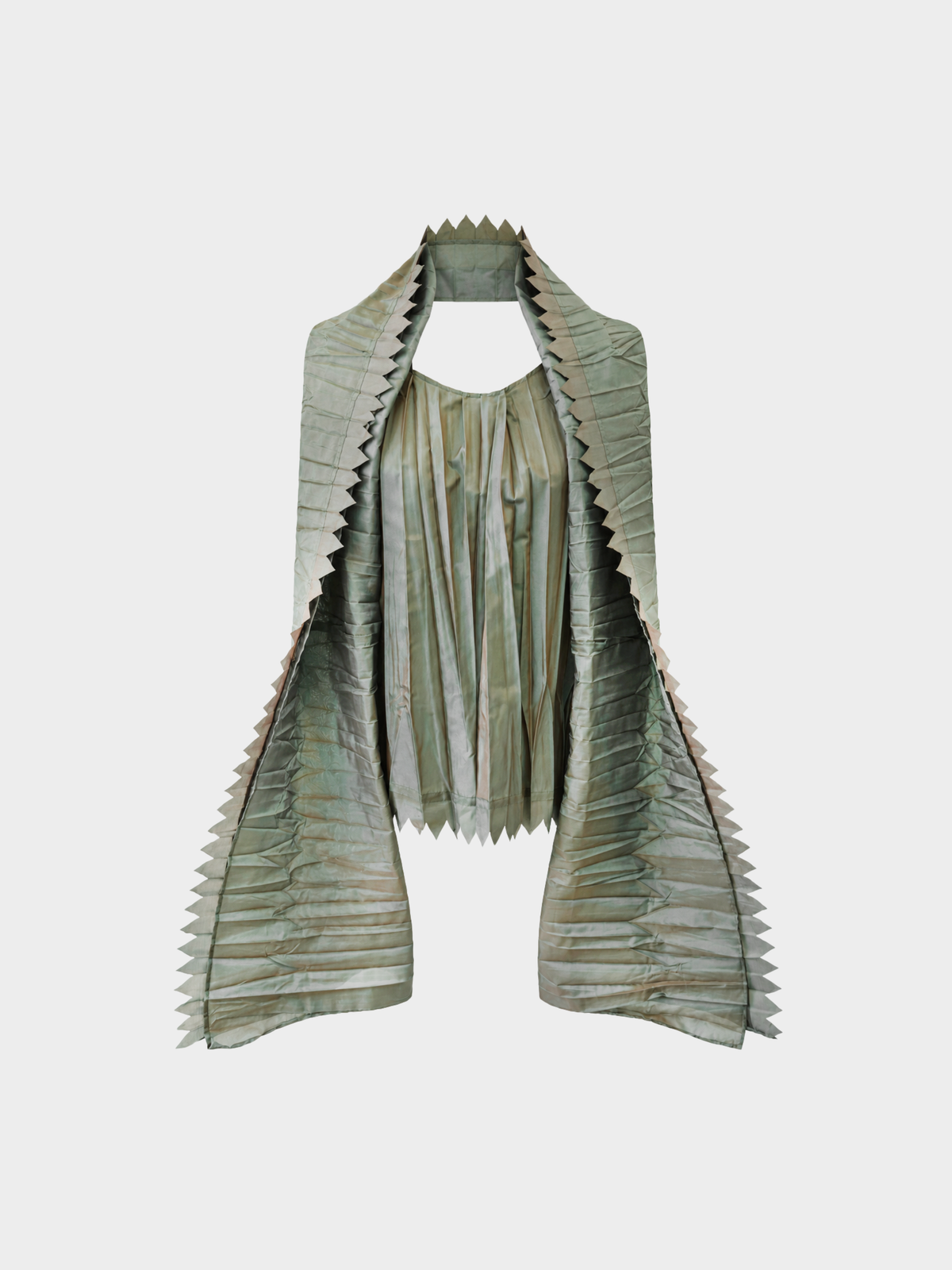 Issey Miyake 1992 Green Iridescent Pleated Sleeveless Top & Wrap