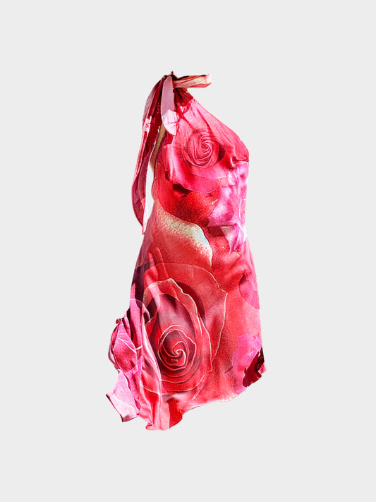 Roberto Cavalli SS 2000 Red Rose Silk Dress