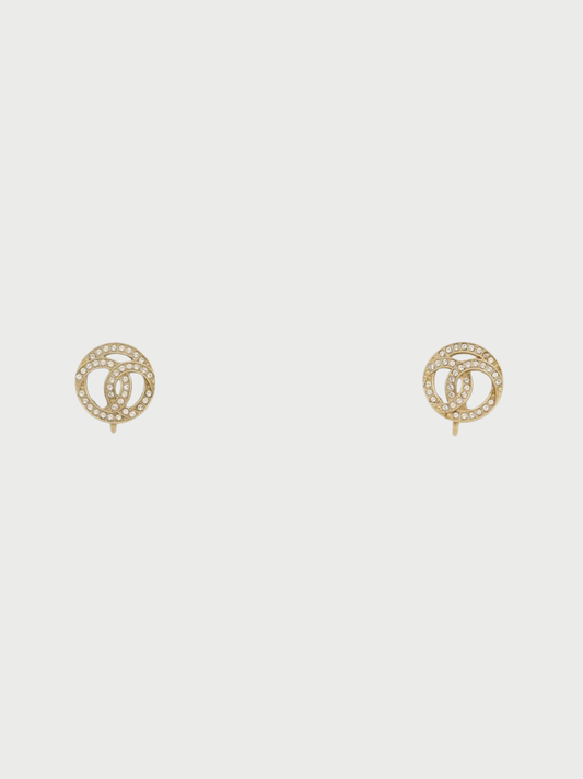 Chanel 2019 Gold Coco Rhinestone Round Earrings