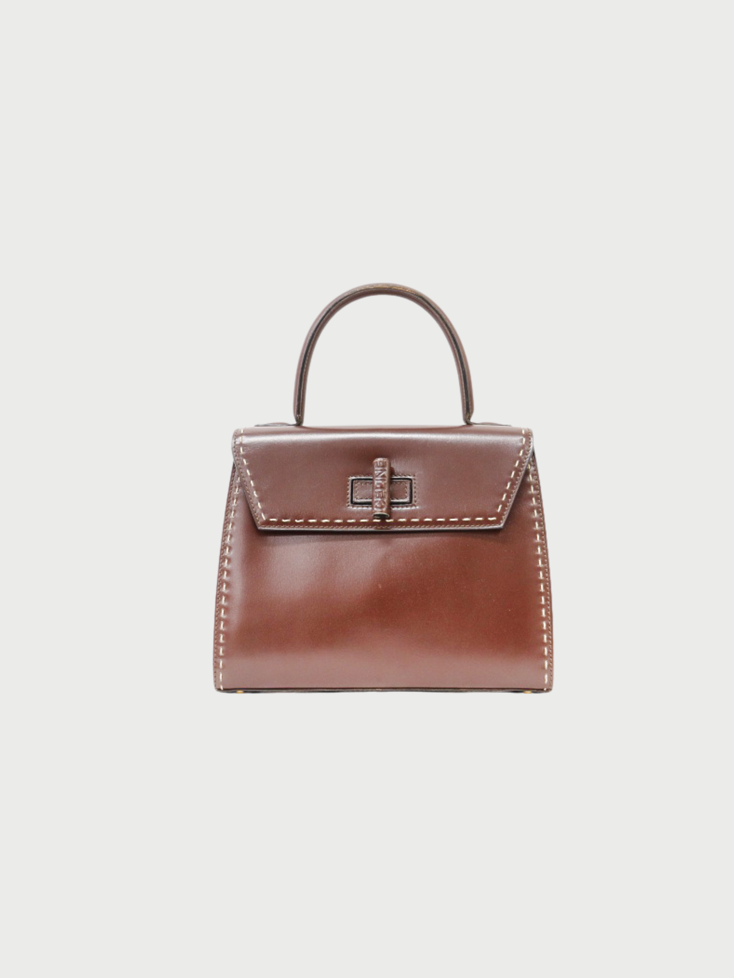 Celine 1990s Brown Leather Turn-Lock Stitch Handbag