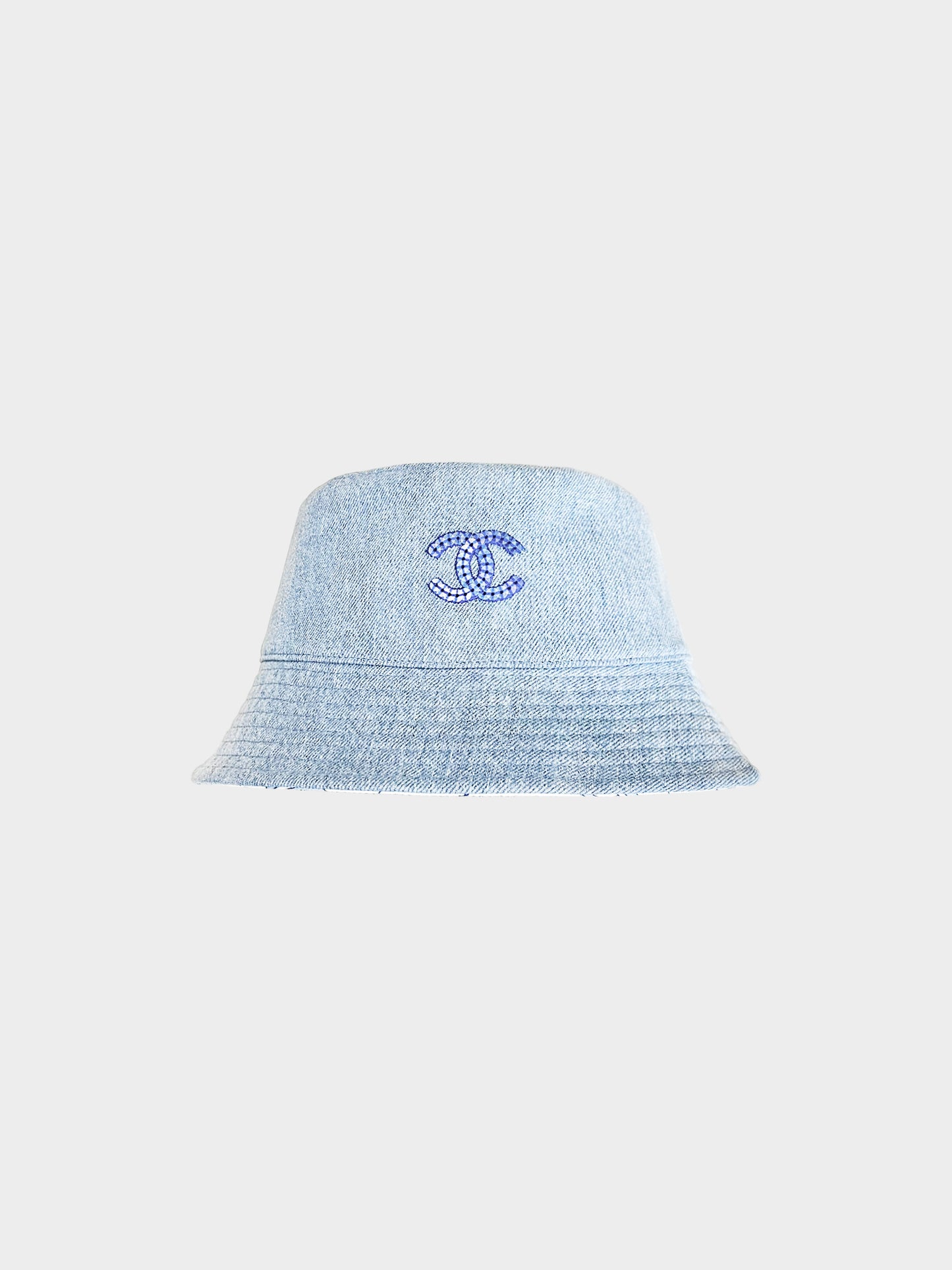 Chanel SS 2024 Denim with Sequin CC and Clover Print Reversible Bucket Hat