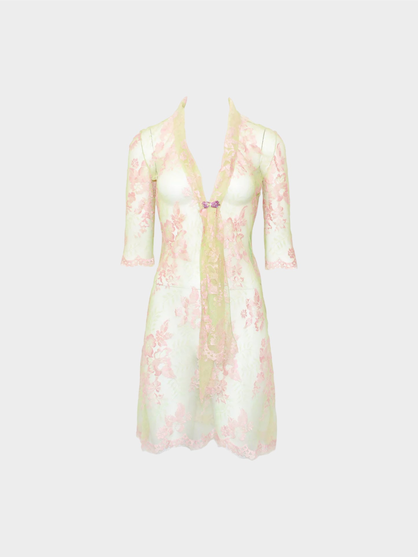 Guy Laroche 1990s Sheer Lace Overcoat Dress