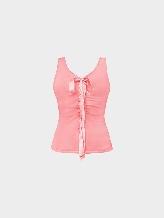 Valentino 2000s Pink Knitted Lace-up Tank Top