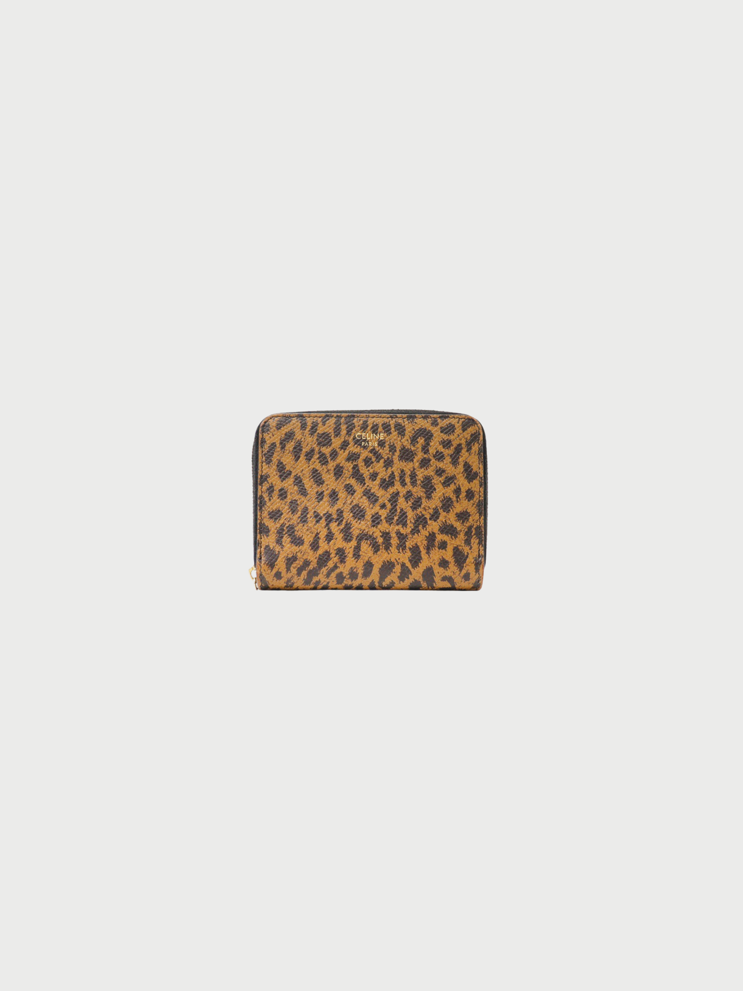 Celine 2000s Brown Black Leopard Print Leather Zip Coin Case