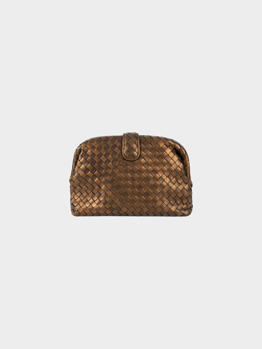 Bottega Veneta 1980s Metallic Brown Nappa Intrecciato Lauren Frame Clutch Bag