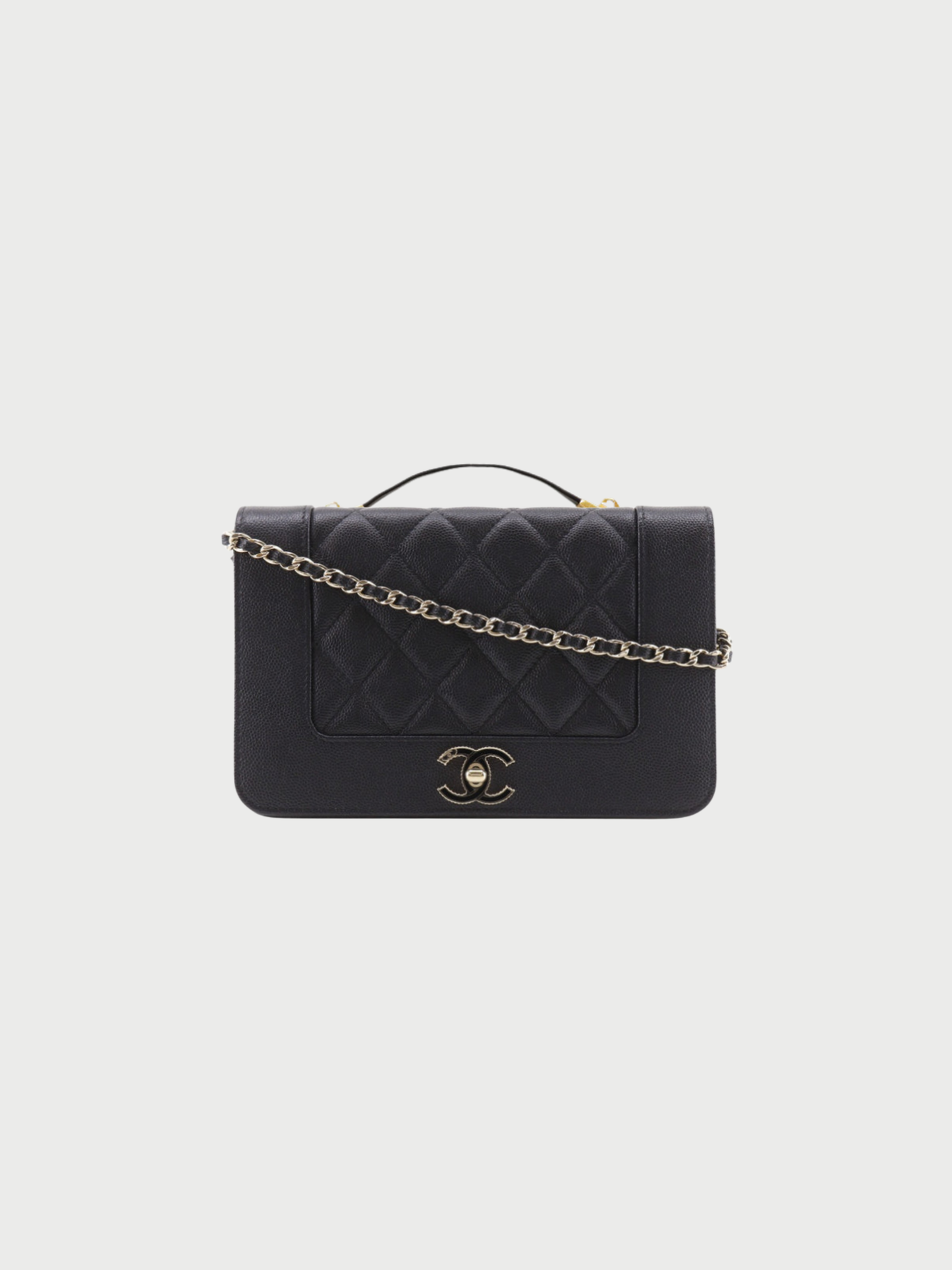 Chanel 2019 Black Caviar Leather Mademoiselle Chain Wallet