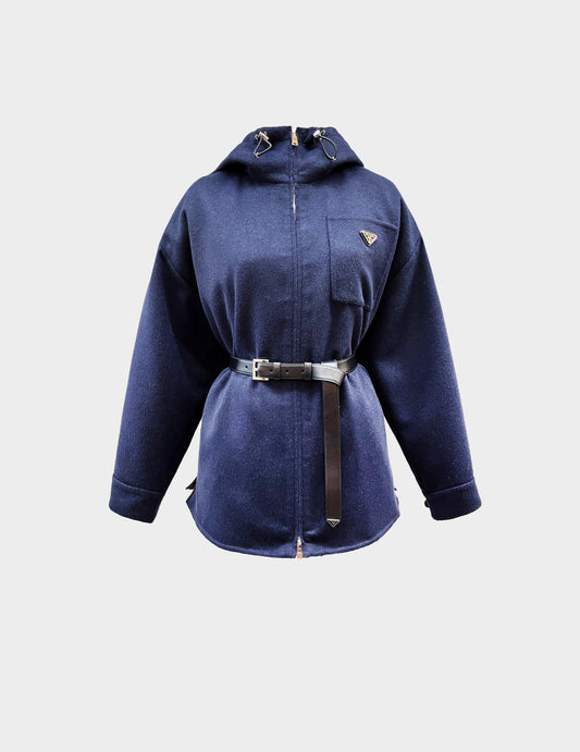 Prada 2020s Navy Oversized Cashgora Belted Jacket
