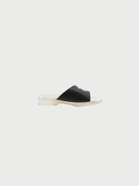 Chanel 2005 Coco Mark Black Strap Sandal Flats