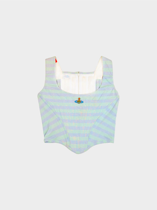 Vivienne Westwood 1990s Light Blue and Green Stripe Corset