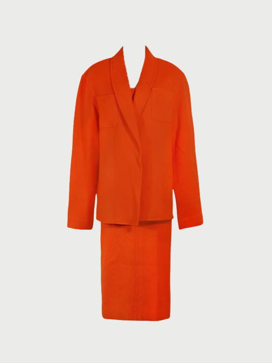 Chanel 1995 Orange Tweed Dress Jacket Set