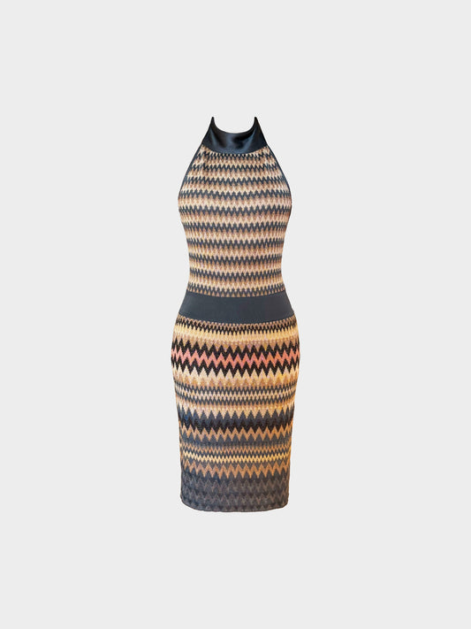 Missoni 2000s Multicolor Chevron Print Halter Dress
