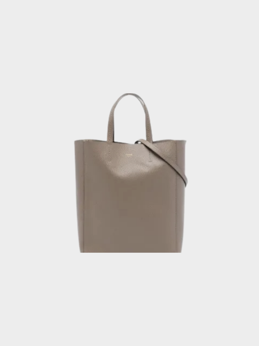 Celine 2020s Taupe Grained Calfskin Small Vertical Cabas Tote Bag