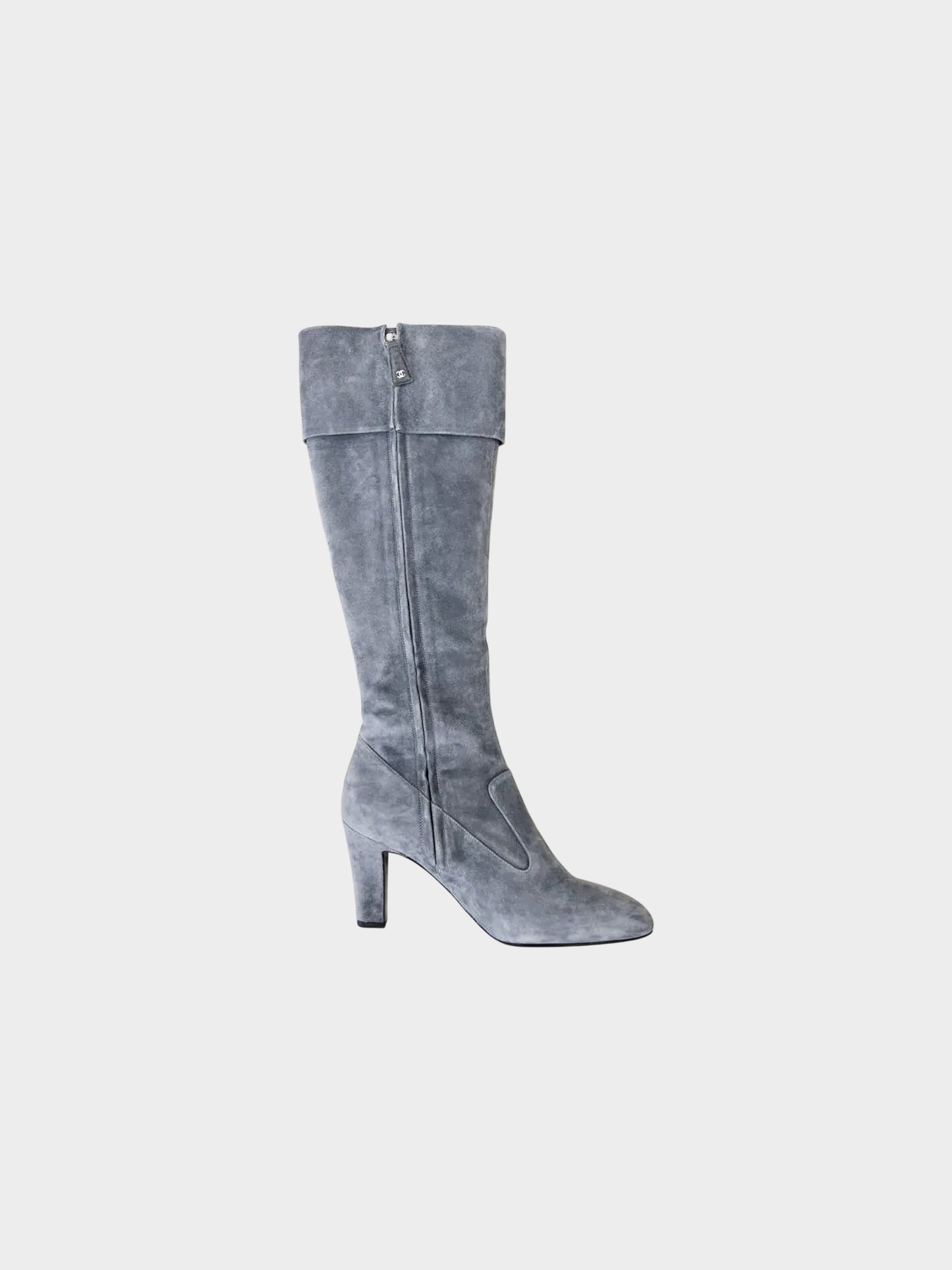 Chanel 2022 Grey Suede Heeled Boots