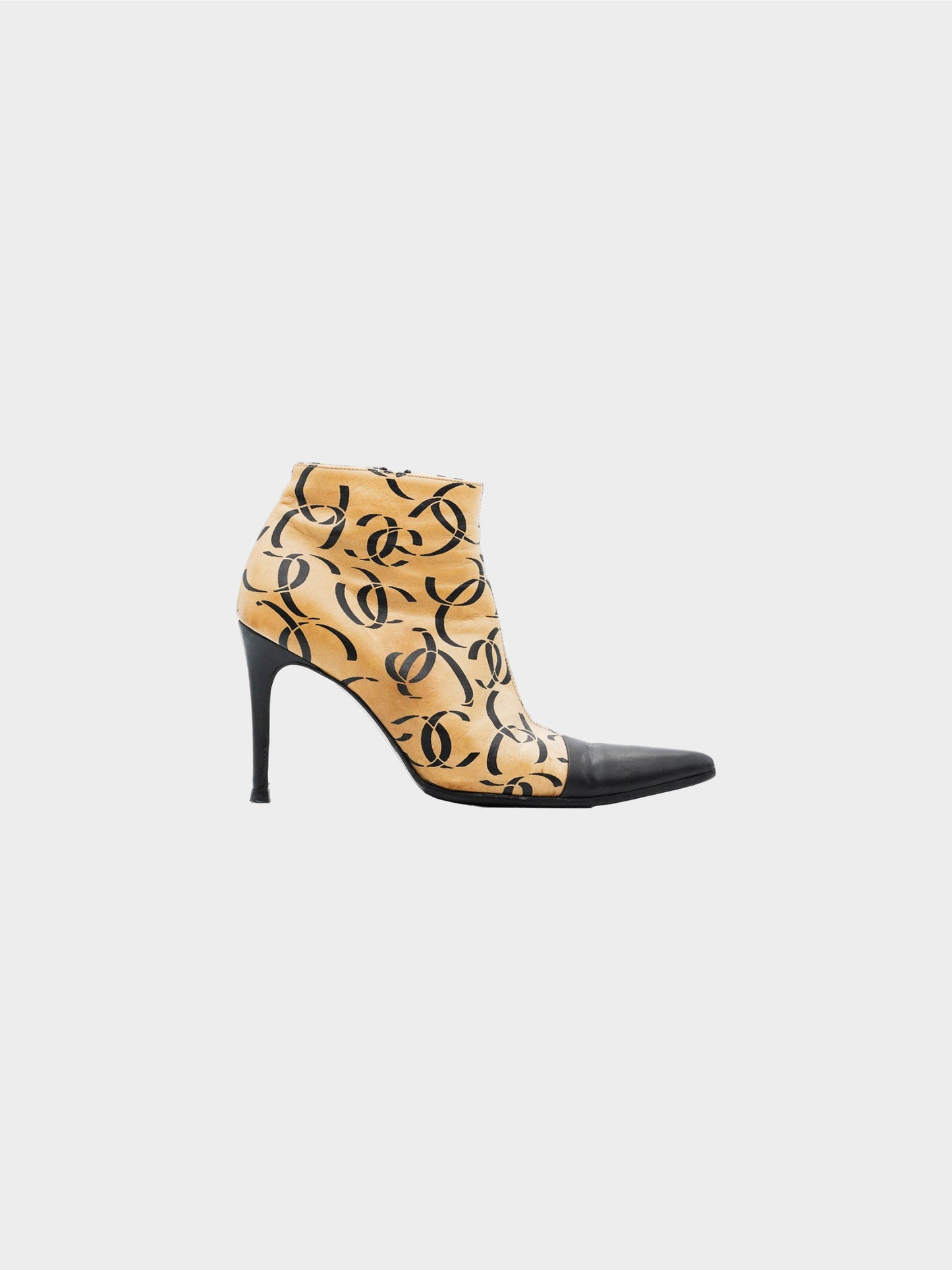 Chanel by Karl Lagerfeld FW 2000 Runway Beige CC Lambskin Ankle Boots