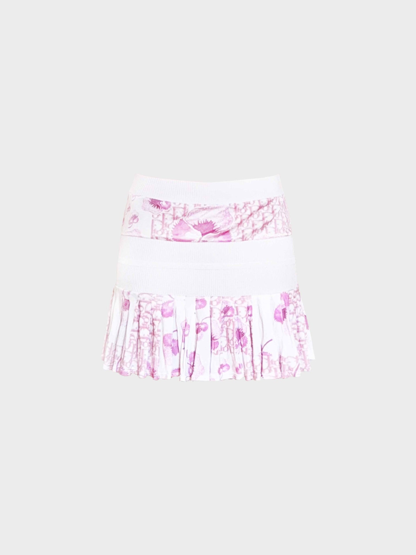 Christian Dior by John Galliano 2005 Pink and White Cherry Blossom Monogram Print Mini Skirt