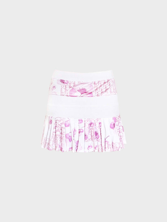 Christian Dior by John Galliano 2005 Pink and White Cherry Blossom Monogram Print Mini Skirt