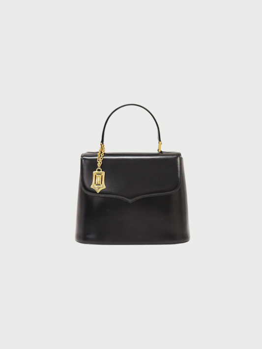 Yves Saint Laurent 1990s Black Leather Logo Hardware Handbag
