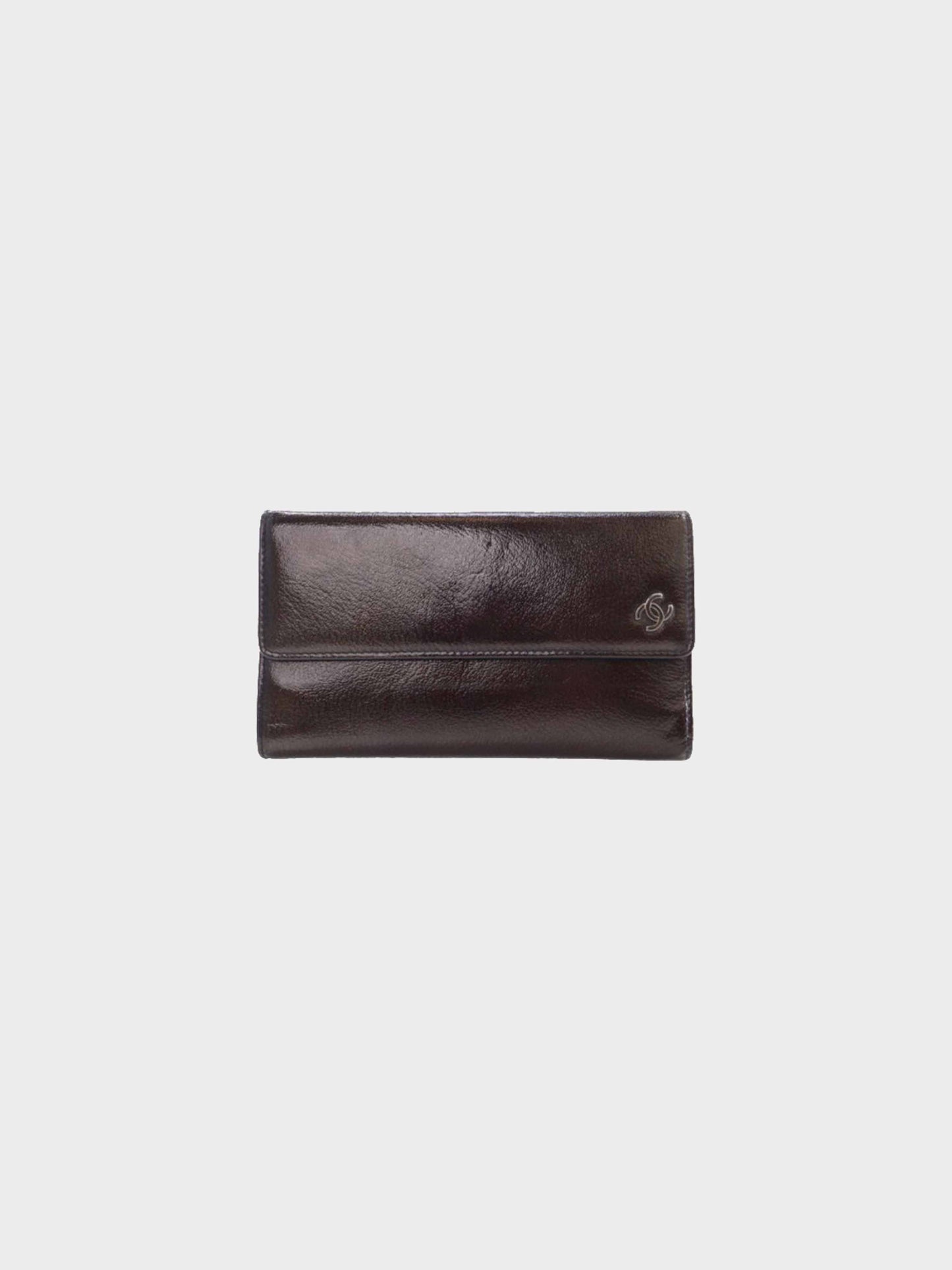 Chanel 2006-2008 Brown Patent Leather Trifold Flap Wallet