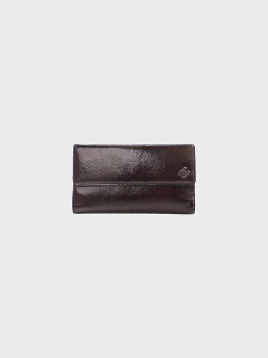 Chanel 2006-2008 Brown Patent Leather Trifold Flap Wallet