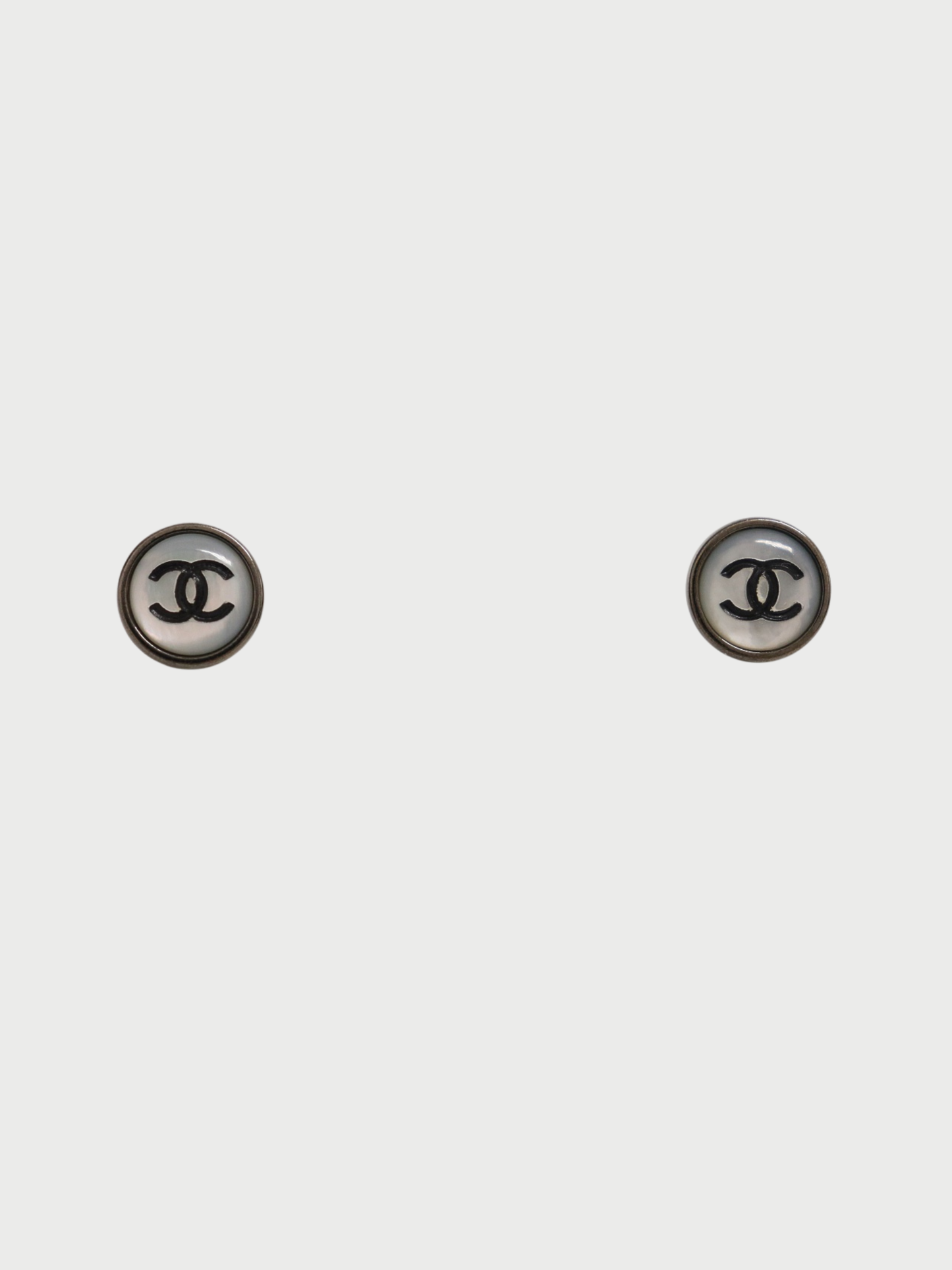 Chanel 1990s Silver Black Plated Metal COCO Earrings