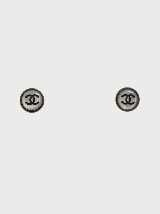 Chanel 1990s Silver Black Plated Metal COCO Earrings