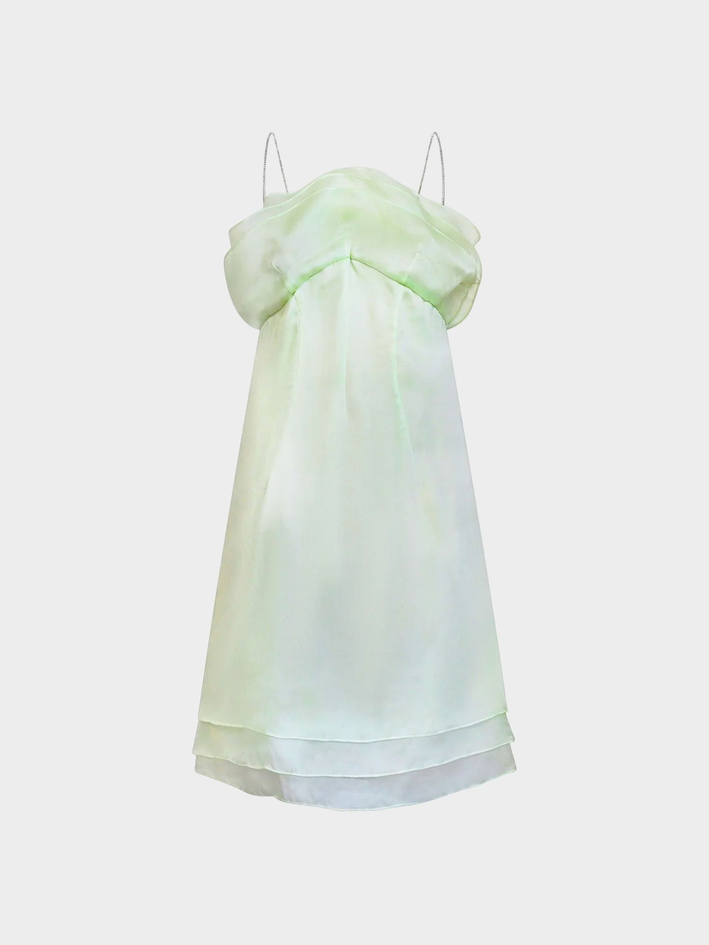 Thierry Mugler 1999 Pale Green Flounce Silk Dress