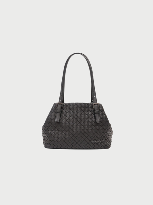 Bottega Veneta 2000s Black Leather Intrecciato Handbag