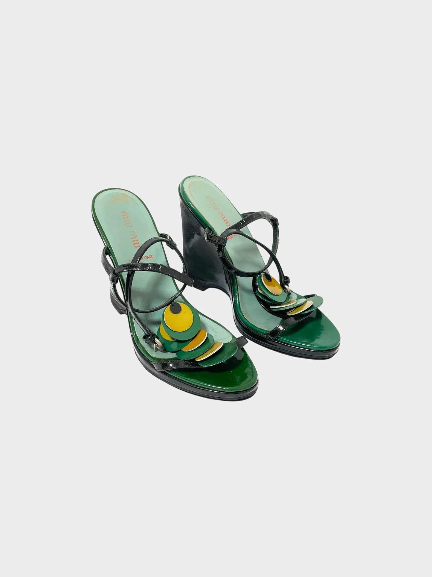 Miu Miu SS 2003 Green Foresta Patent Leather Wedge Heels