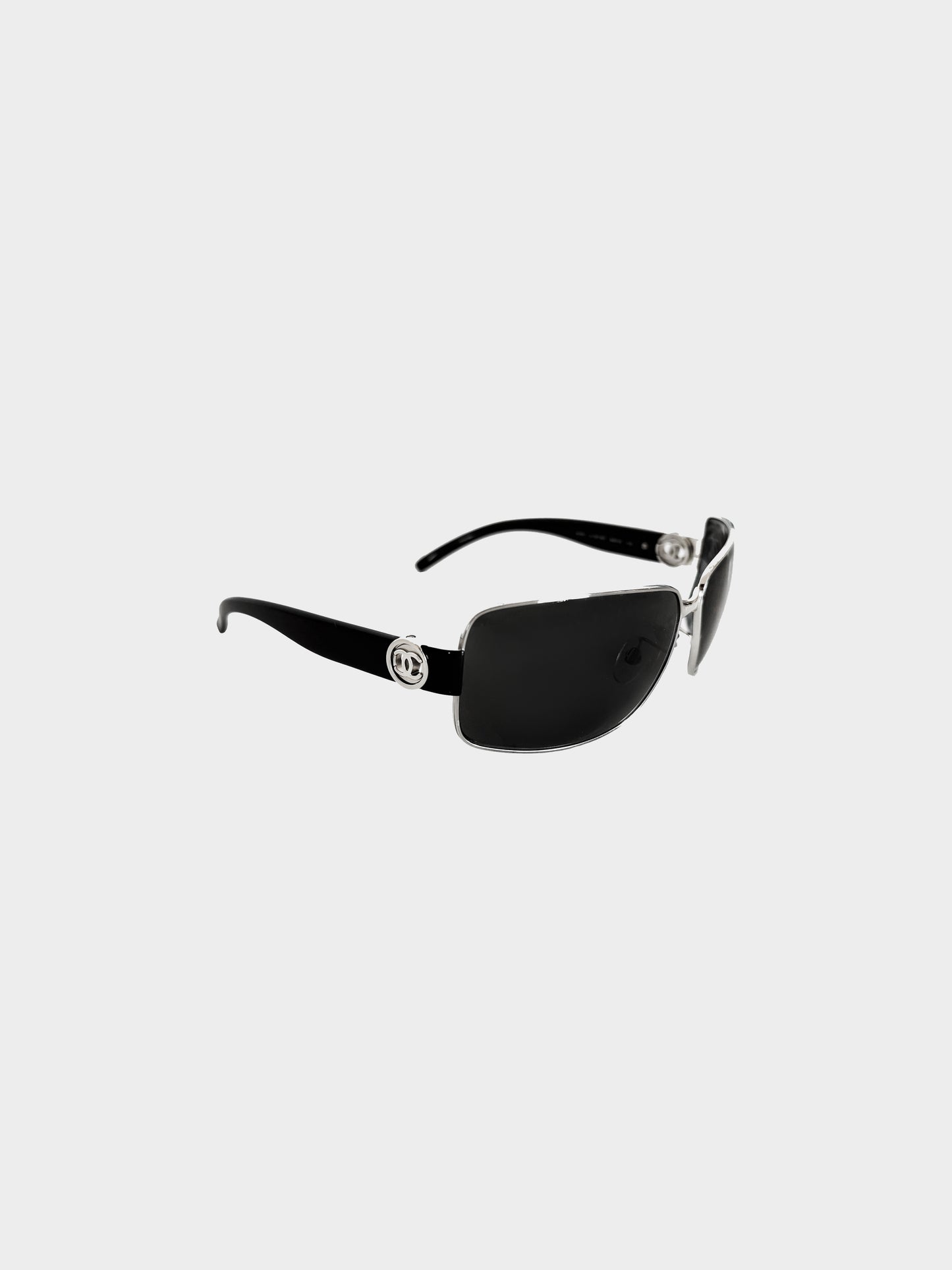Chanel 2000s Black CC Square Sunglasses