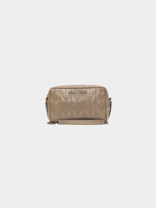 Miu Miu 2000s Grey Matelassé Leather Chain Shoulder Bag