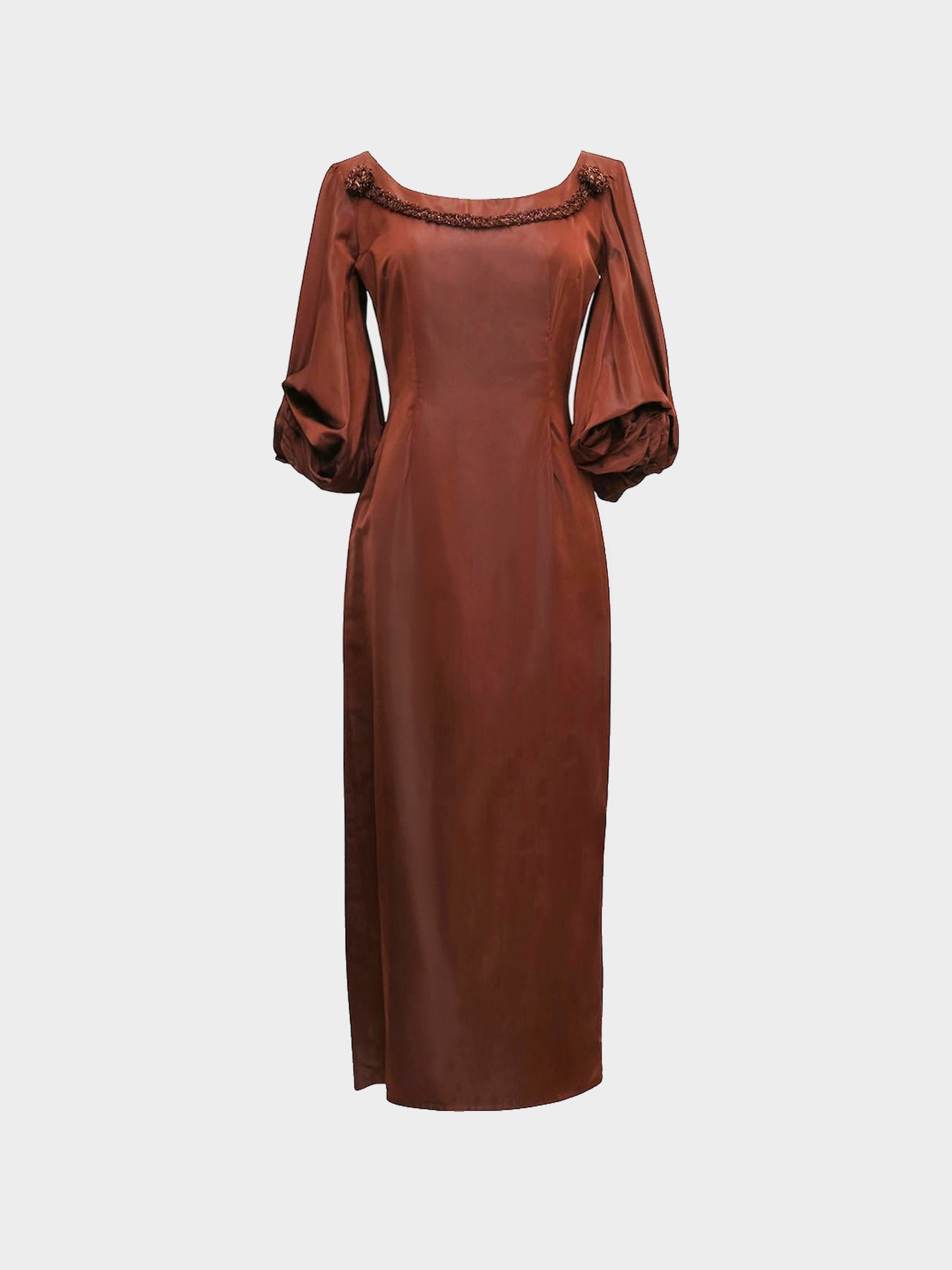 Jean Paul Gaultier SS 1998 Brown Taffeta Puffed Sleeve Dress