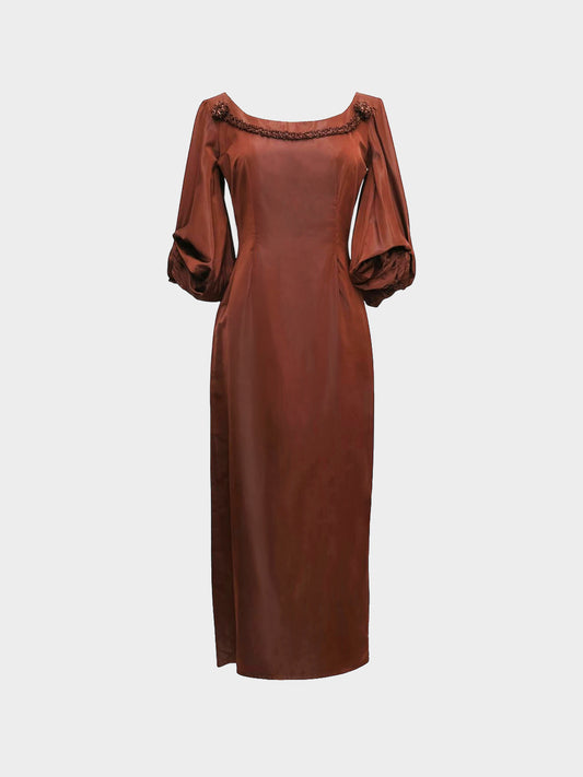 Jean Paul Gaultier SS 1998 Brown Taffeta Puffed Sleeve Dress