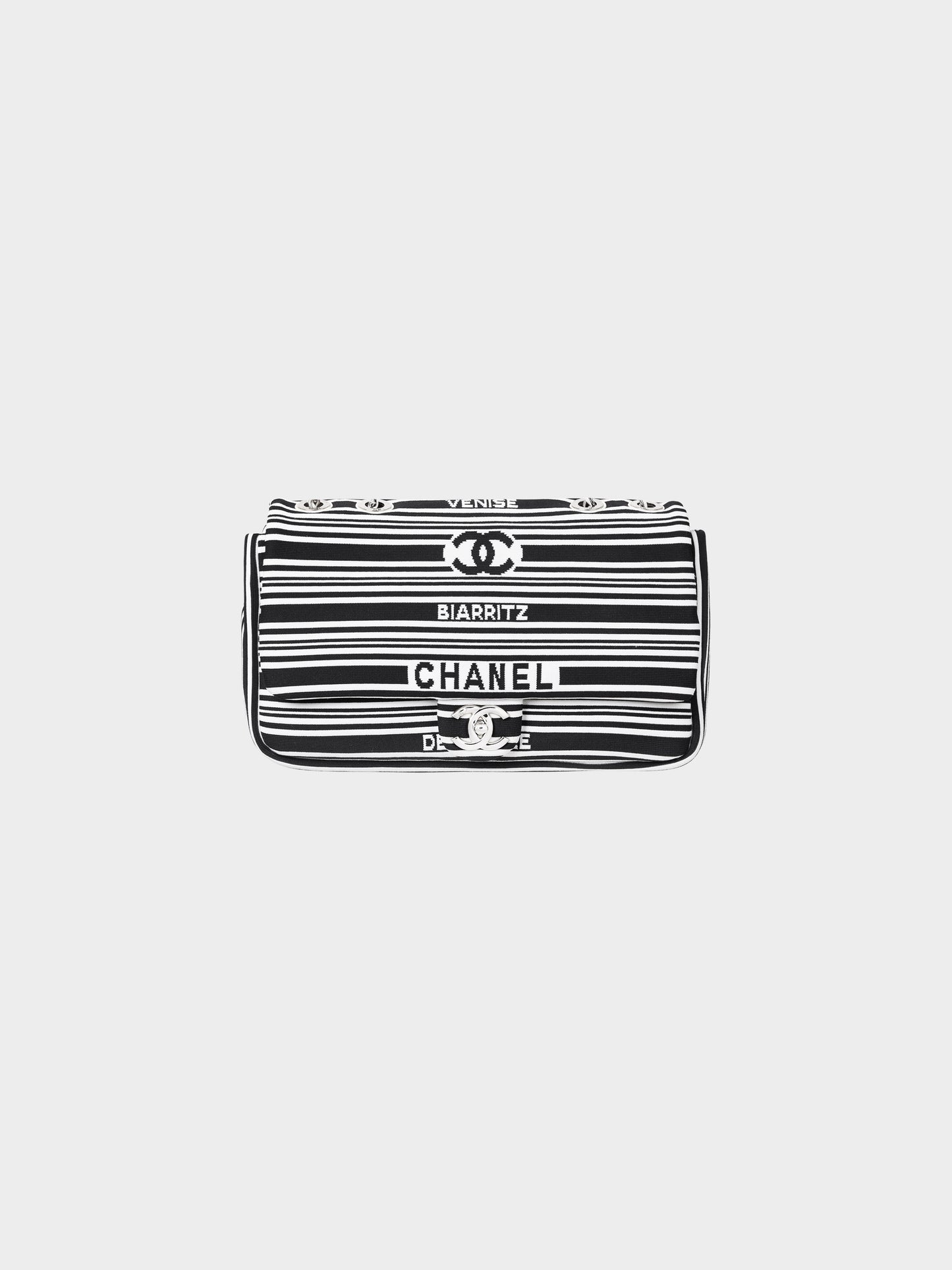Chanel 2019 Black and White Canvas Venice Biarritz Deauville Flap Bag