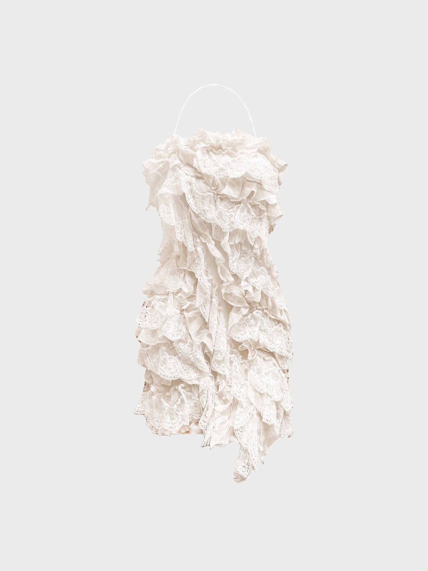 Blumarine 2000s Blugirl Beige Ruffled Silk Lace Dress
