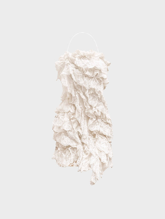 Blumarine 2000s Blugirl Beige Ruffled Silk Lace Dress