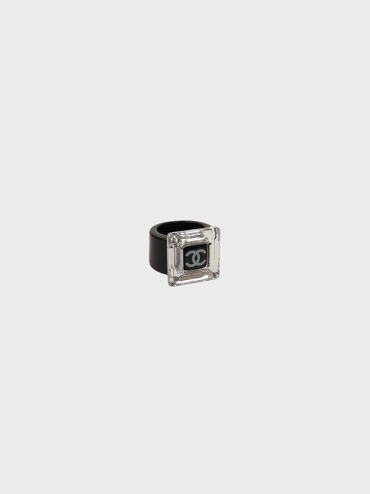 Chanel 2005 Black Clear Plastic COCO Square Ring