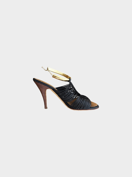 Giuseppe Zanotti 2010s Black Leather Strappy Heeled Sandals