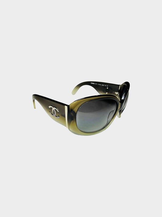 Chanel 2000s Green and Black Gradient Sunshine Oversized Sunglasses