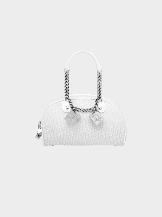 Christian Dior by John Galliano 2000s White Oblique Gambler Dice Bowler Bag