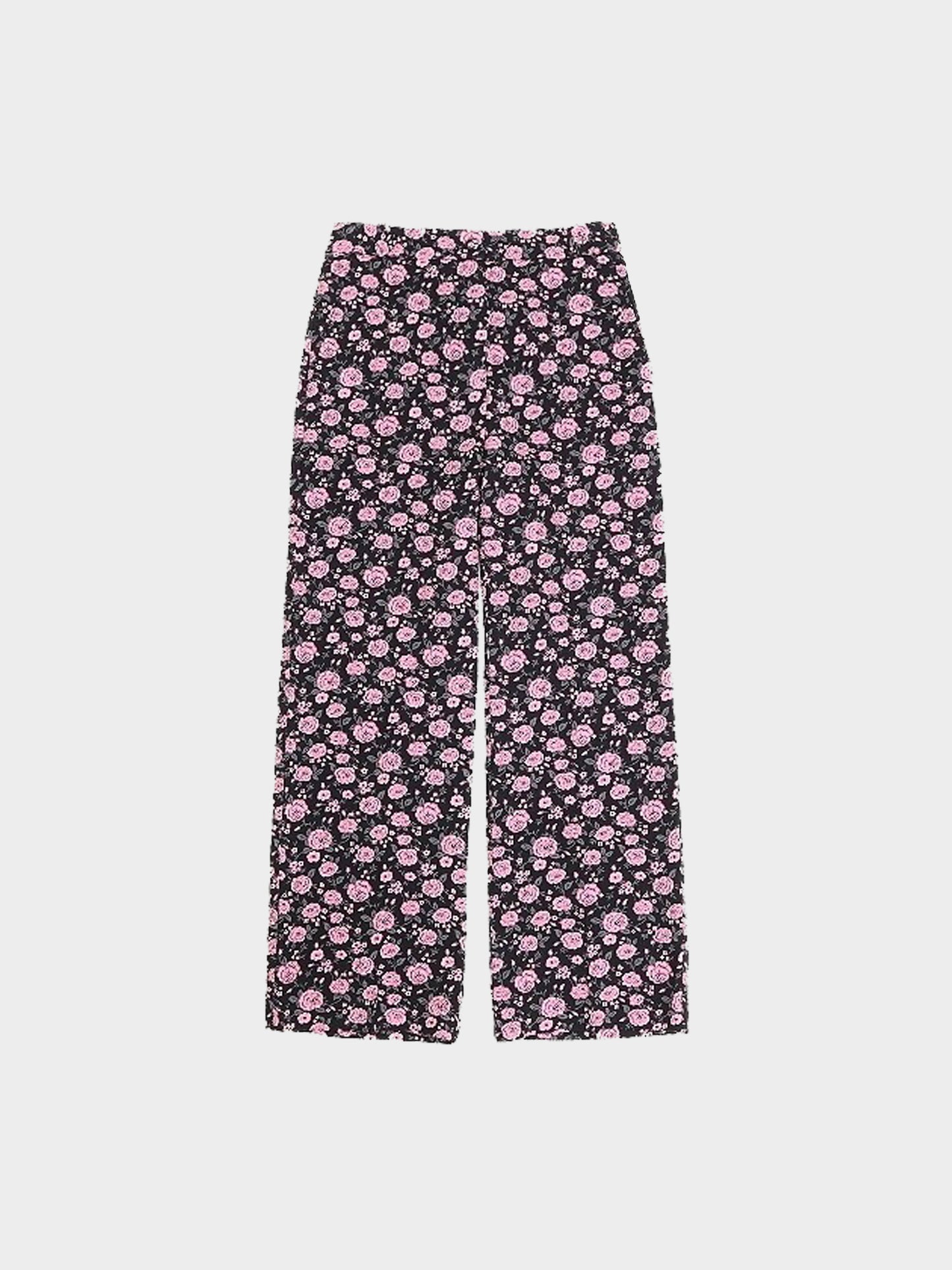 Blumarine 2000s Black and Pink Floral Print Pants