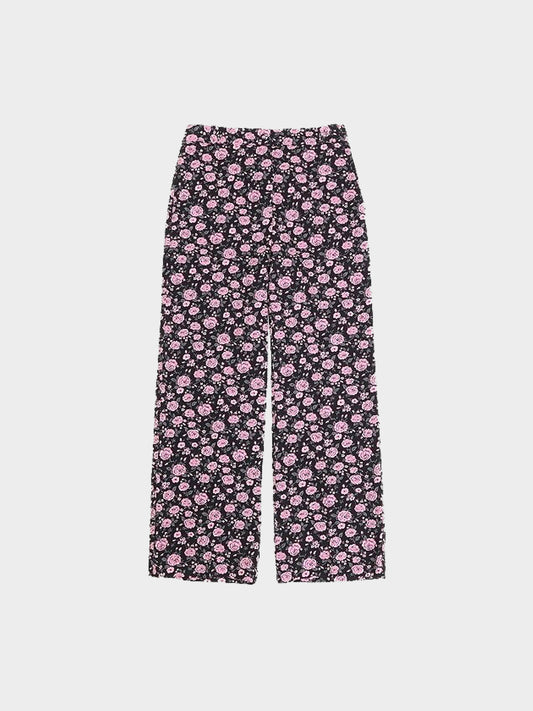 Blumarine 2000s Black and Pink Floral Print Pants