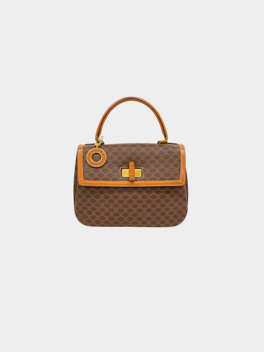 Celine 2000s Brown Macadam Turn Lock Handbag