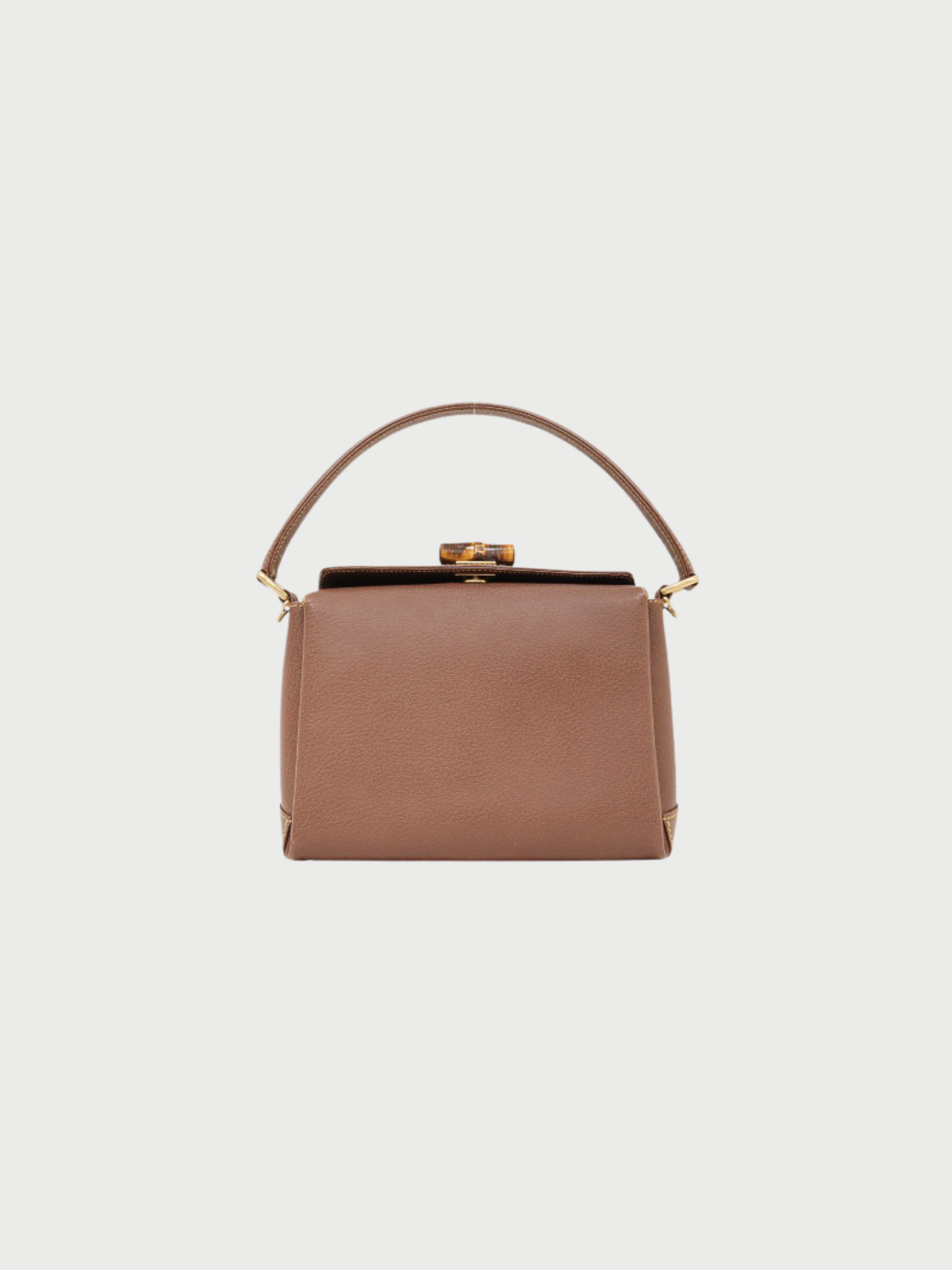 Gucci 1990s Brown Leather Bamboo Turn Lock Handbag