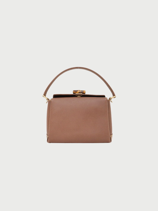 Gucci 1990s Brown Leather Bamboo Turn Lock Handbag